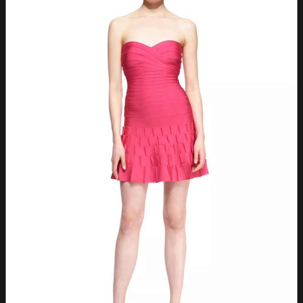 Herve Leger bright pink Arlene dress sz M